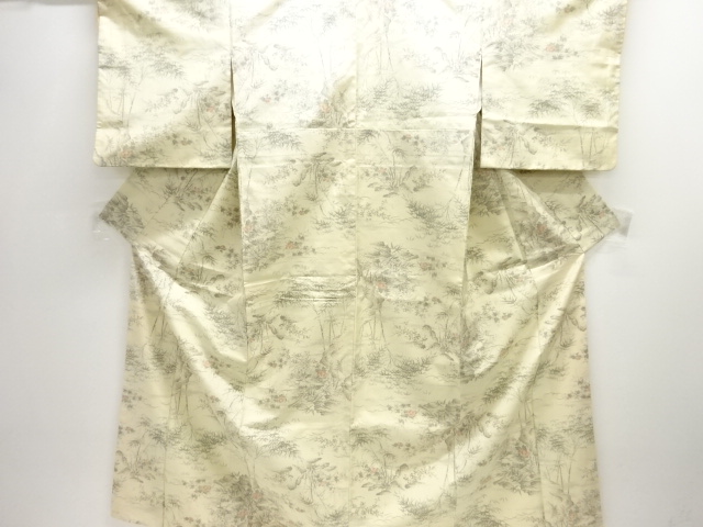 JAPANESE KIMONO / ANTIQUE KIMONO / SILK / TSUMUGI / WOVEN FLOWER